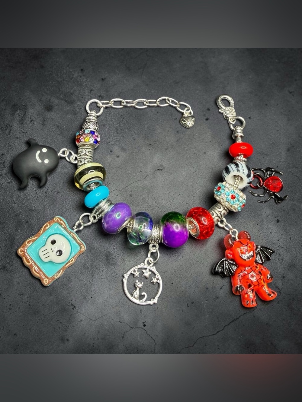 European Style Silver Halloween Charm Bracelet 👻🐾🐈‍⬛🎃